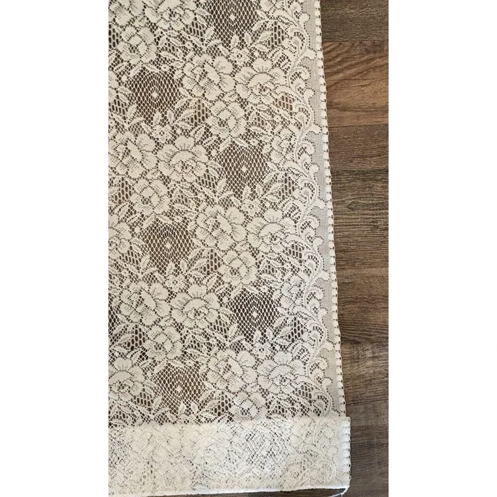 VTG 90s Ivory Rose Lace Curtain 2 Panels - Different Lengths Granny Cottagecore